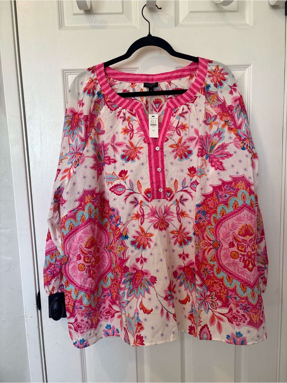 Talbots Pink Floral Tunic with Multicolor Paisley Print